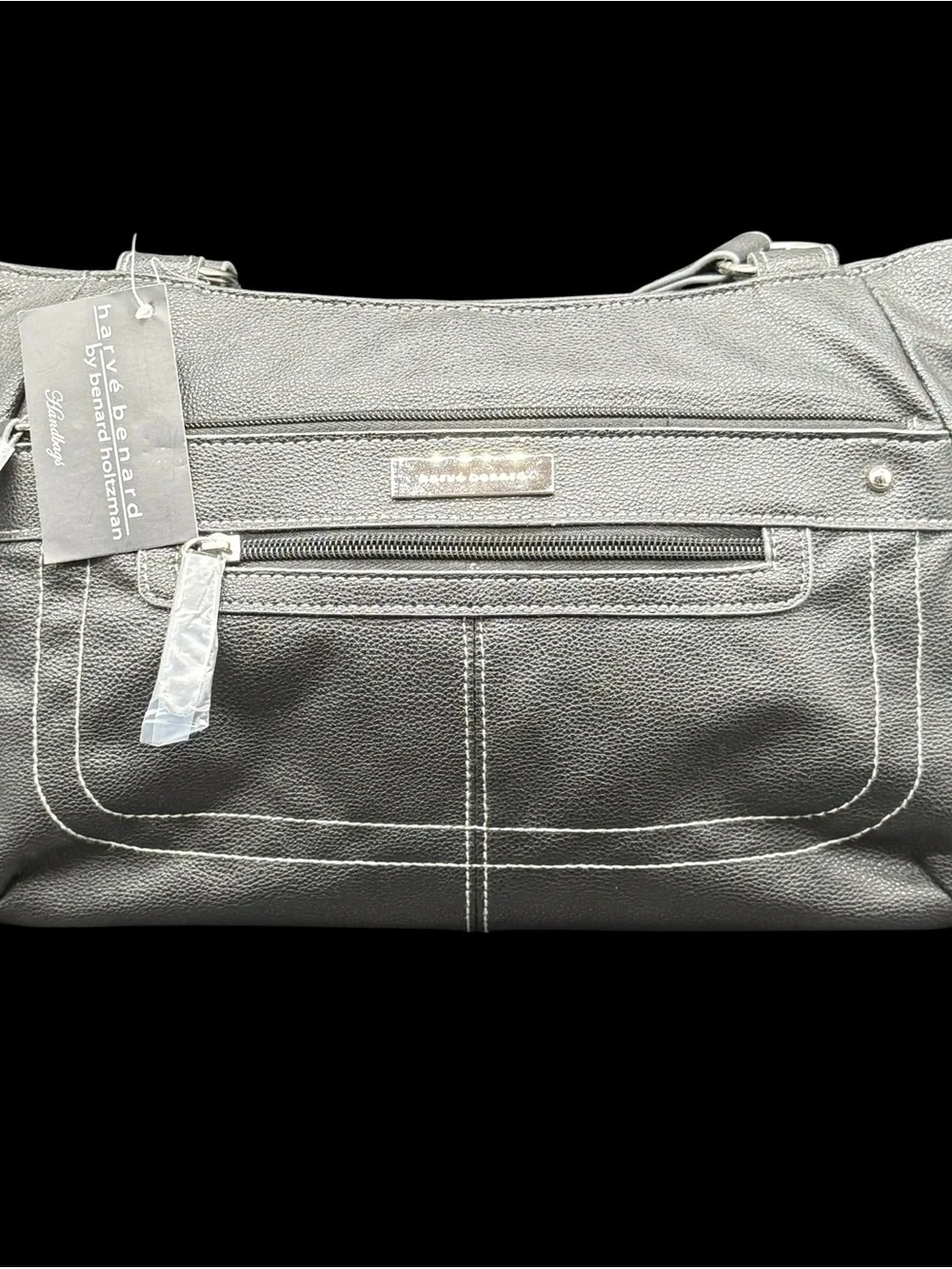 NWT Harve Benard Black Faux Leather Shoulder Bag Purse Vintage Hobo Tote